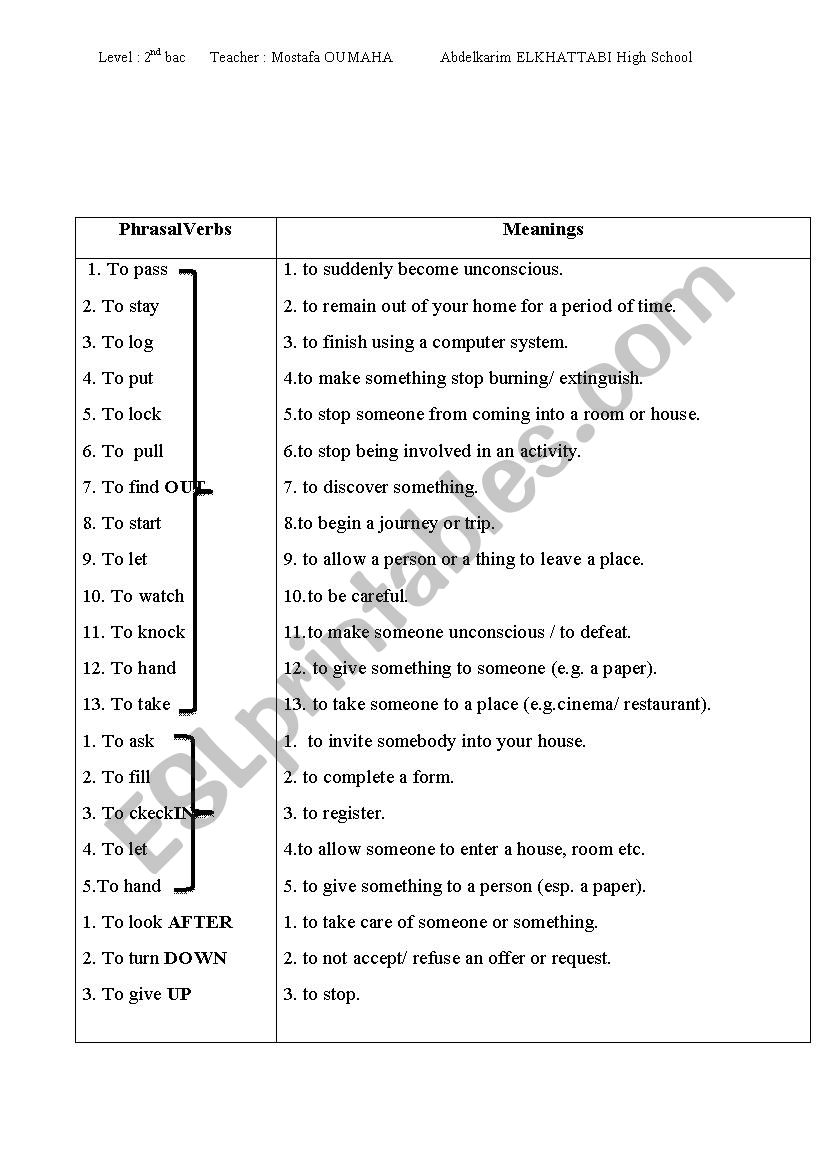 phrasal verbs worksheet