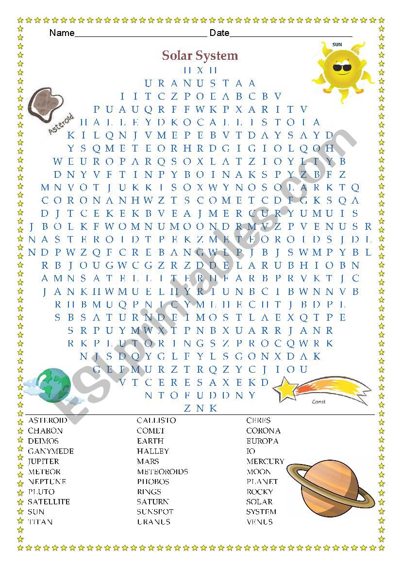 Solar System Wordsearch worksheet