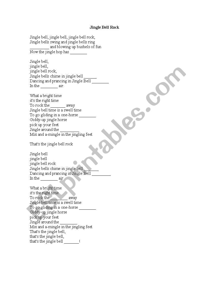 Jingle Bell Rock. Fill in the gaps - ESL worksheet by pia23_