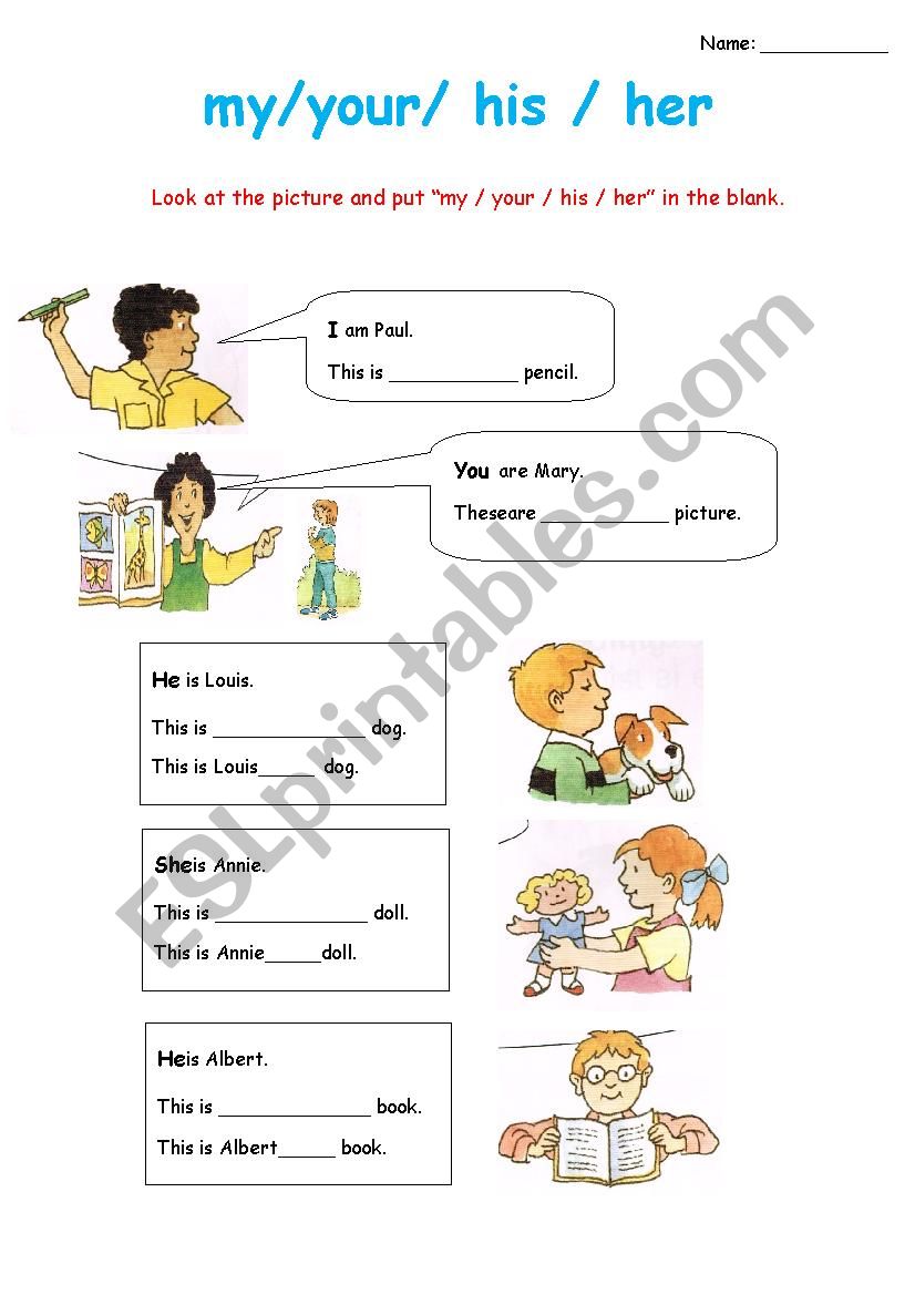 my your his her worksheet