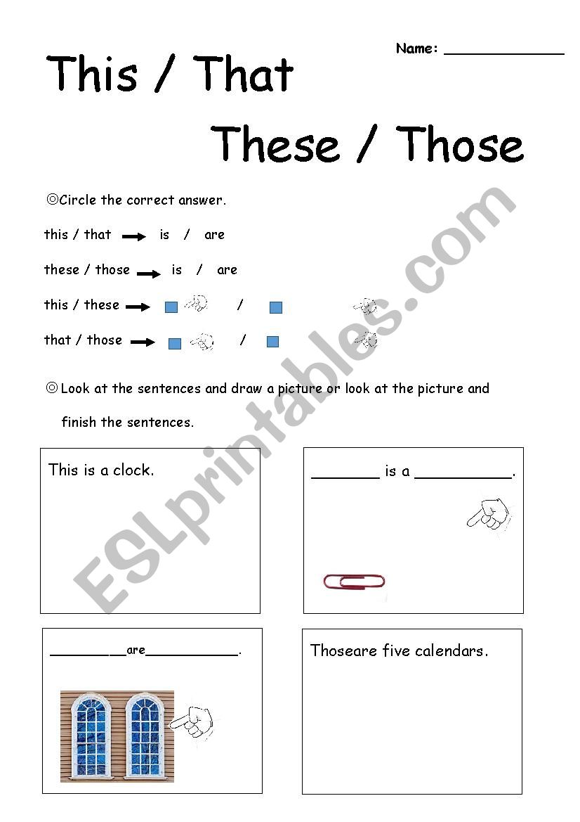 this that these those worksheet