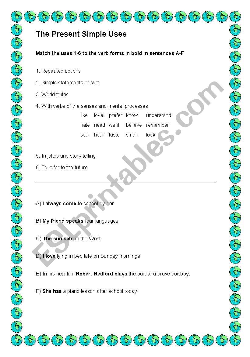 The Present Simple Uses worksheet