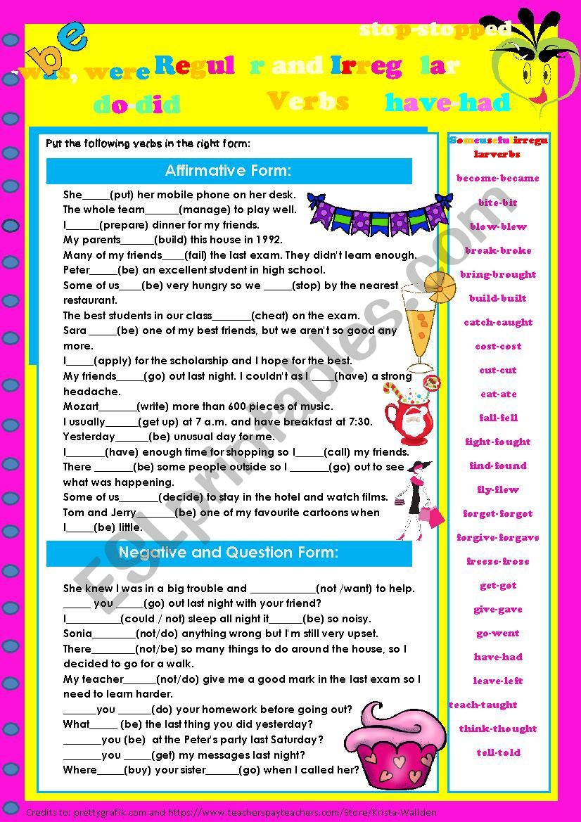 Regular and Irregular Verbs worksheet