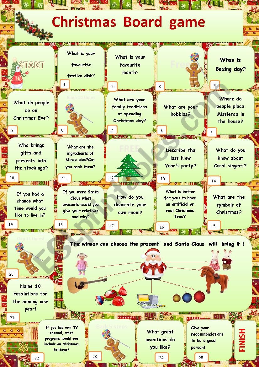 Christmas Board Game - ESL worksheet by myemma