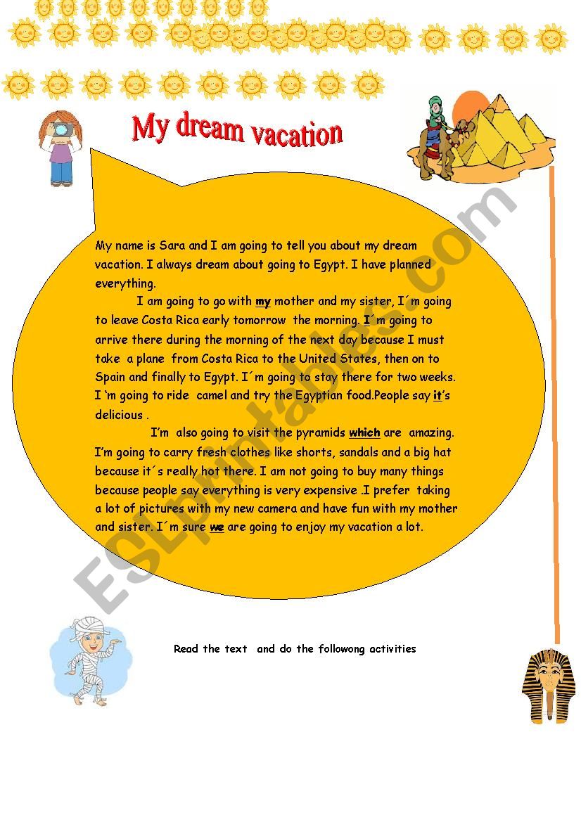 my dream  vacation worksheet
