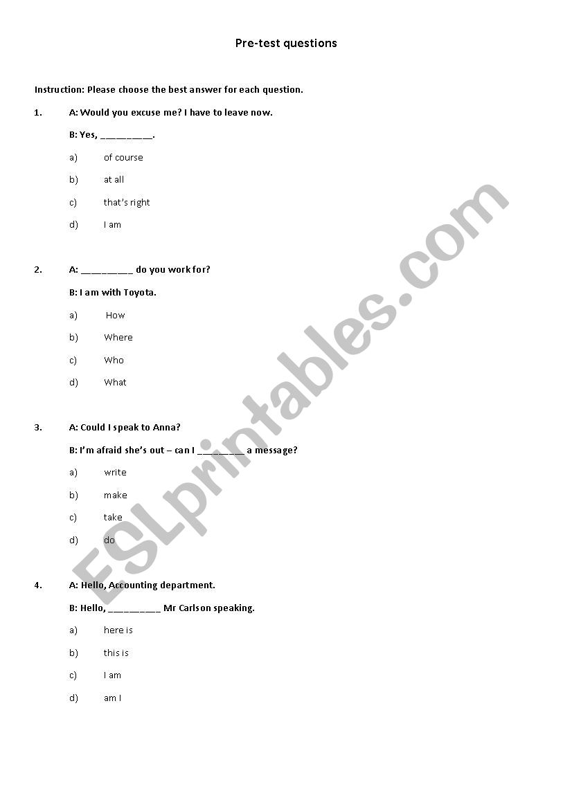 English Test worksheet