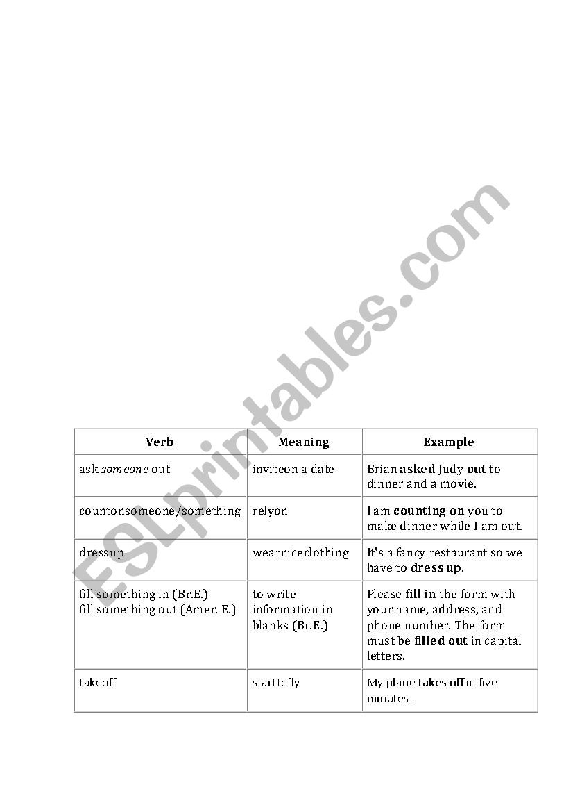 Phrasal verb worksheet