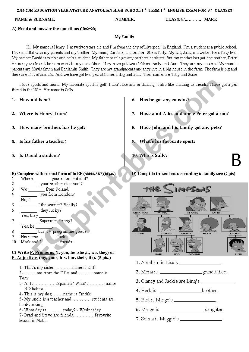 test worksheet