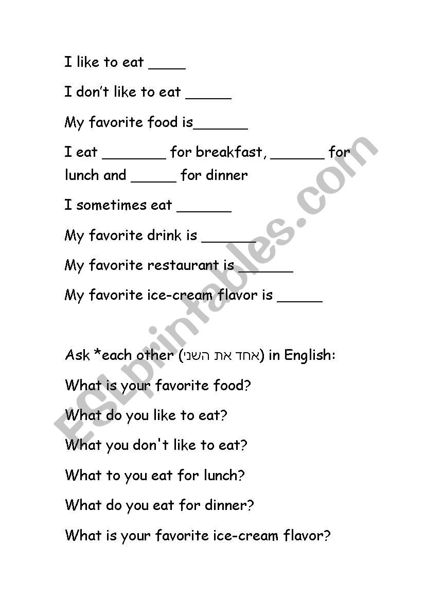 Food worksheet