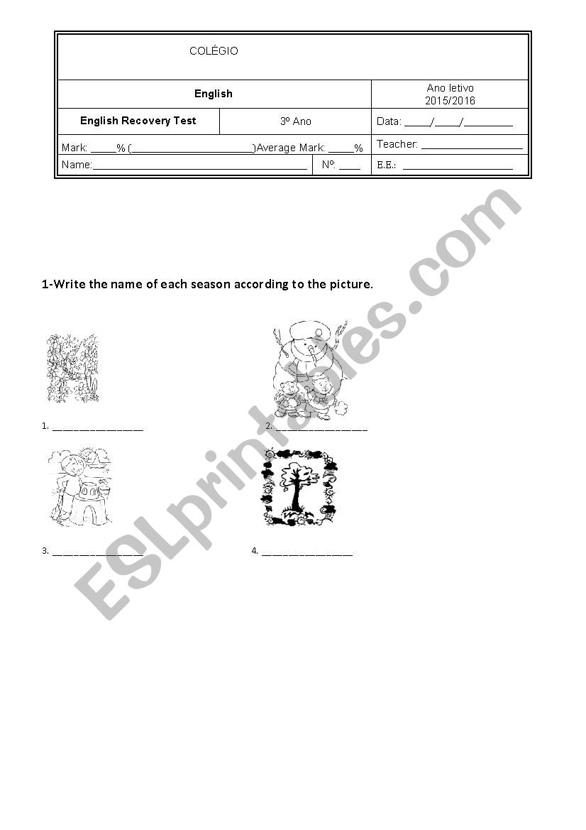 Evaluation Test 3rd grade worksheet