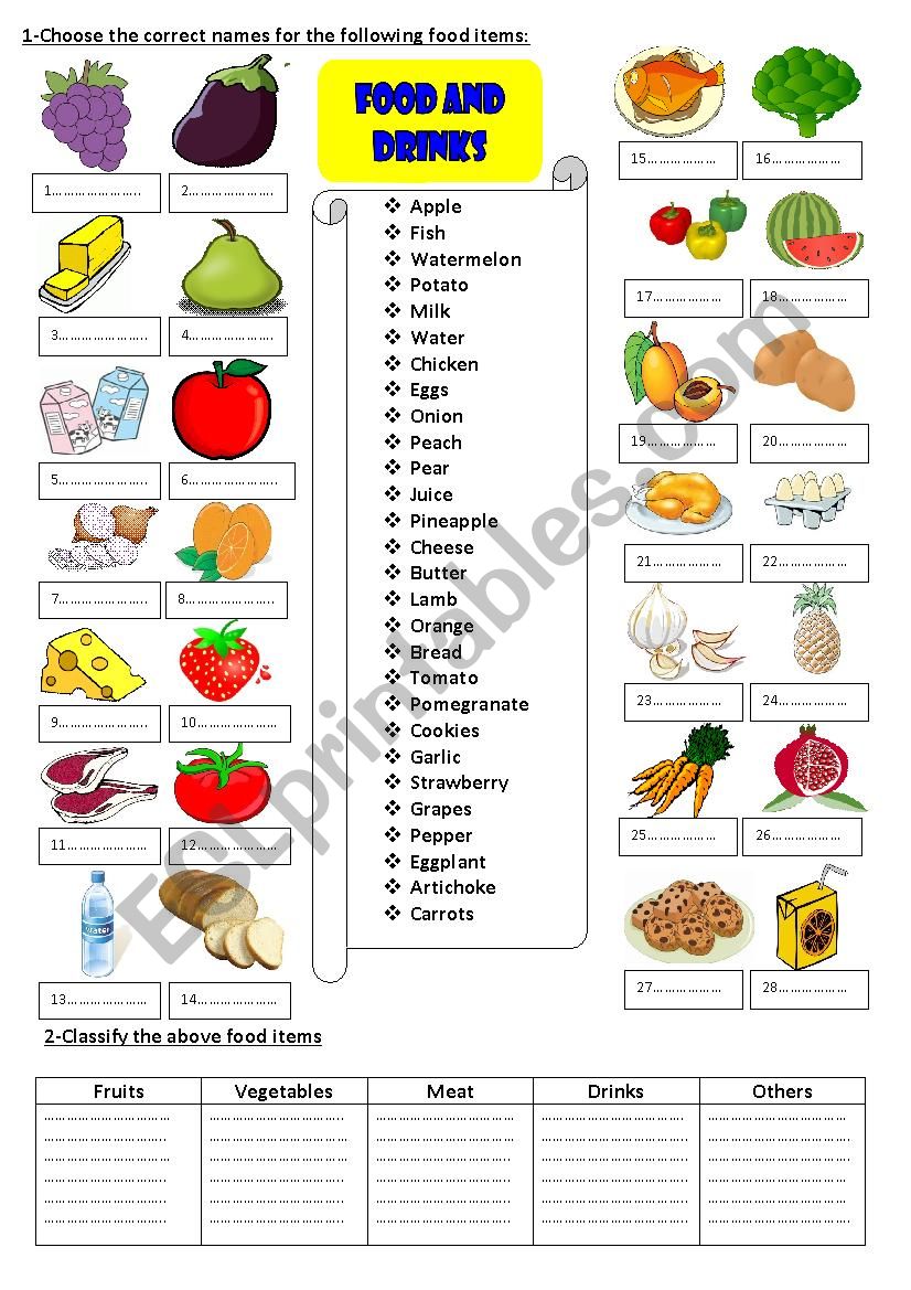 Food and drinks  worksheet