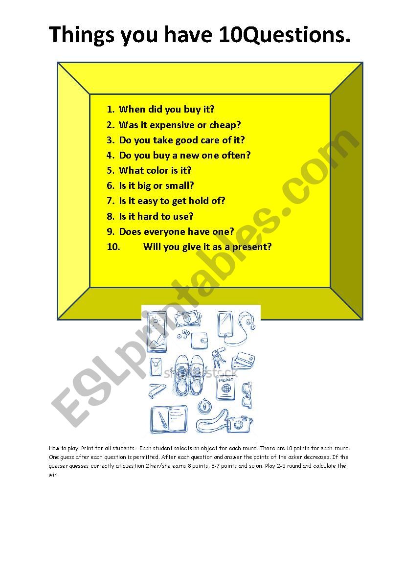 10 Questions Guess the Object worksheet