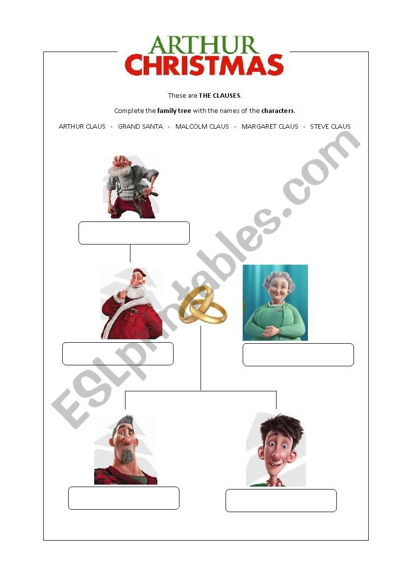 Arthur Christmas family tree worksheet