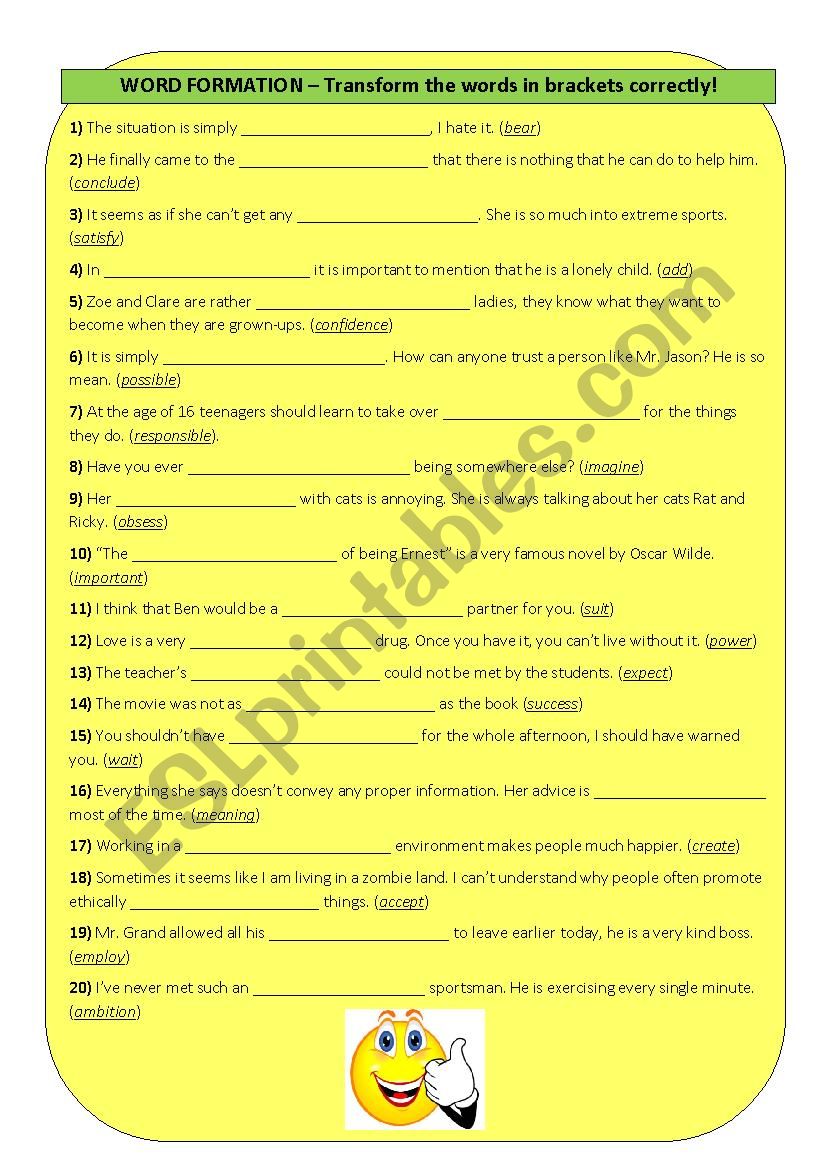 WORD FORMATION worksheet