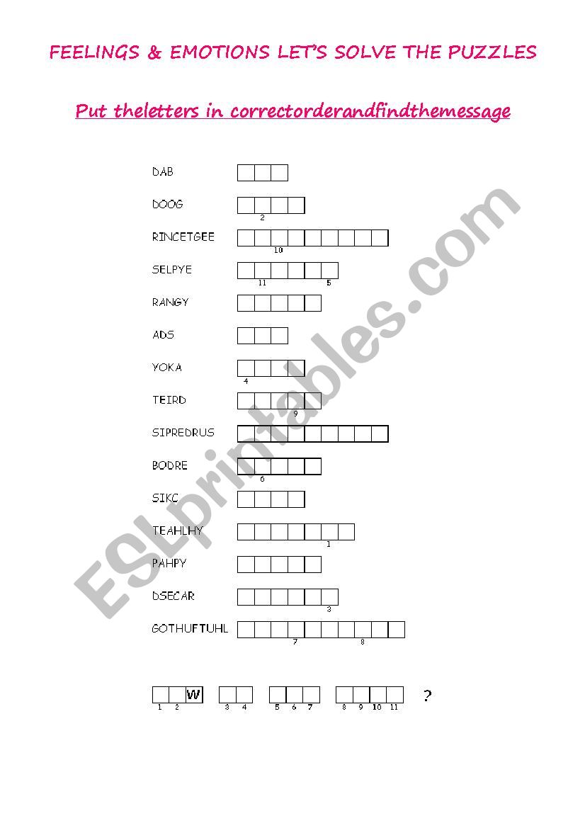 feelings puzzles worksheet