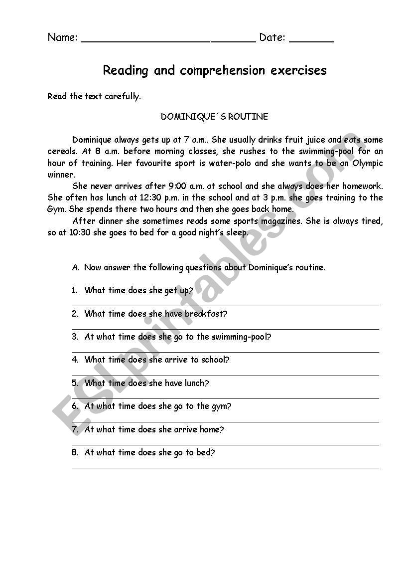 Daily Activities worksheet