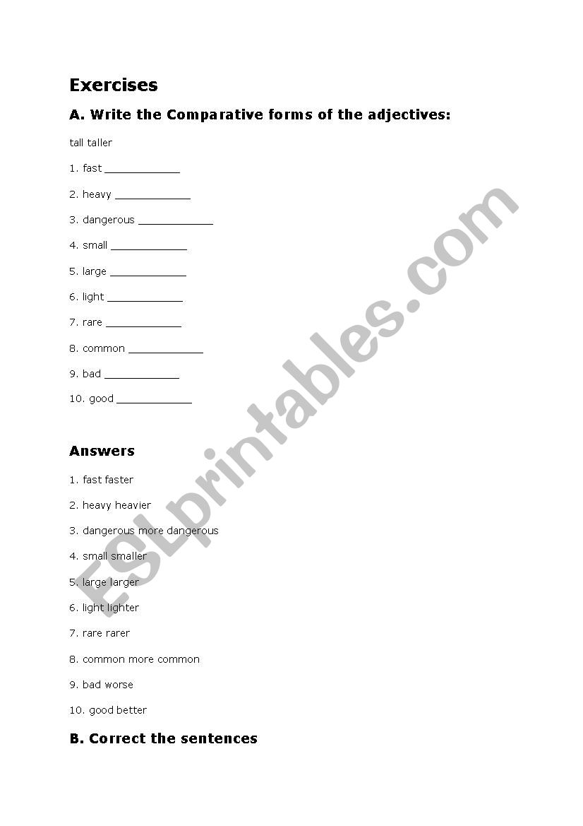 Comparatives and Superlatives Exercises