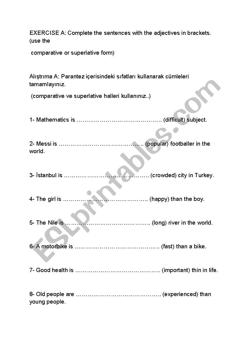 Comparative and Superlative Exercises