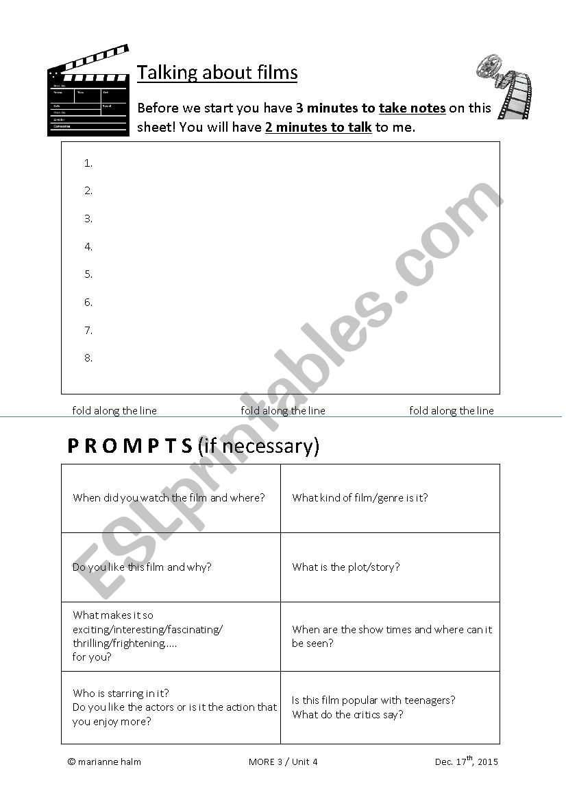 Talking about films worksheet