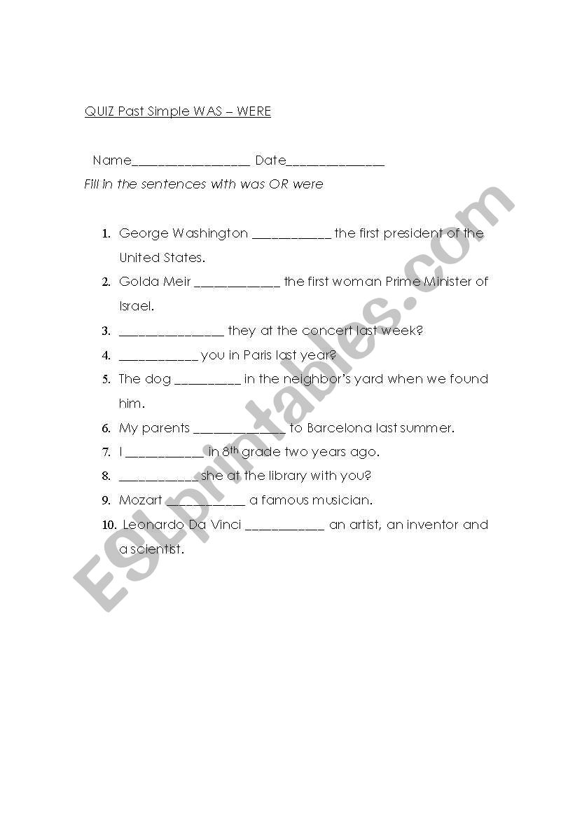 Past Time worksheet