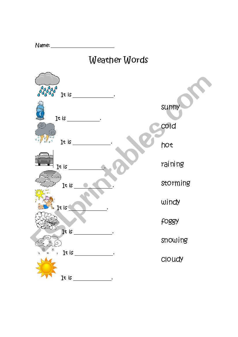 Weather Words matching for young learners