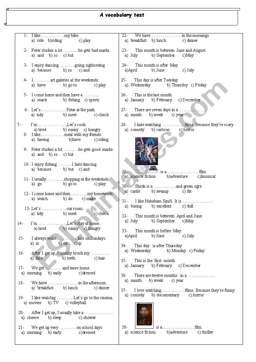 a test on daily routines , dates , movie genres