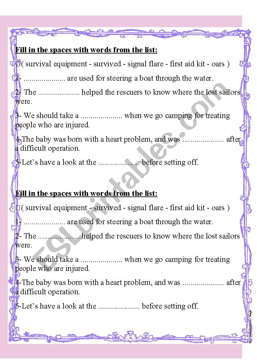 survival worksheet