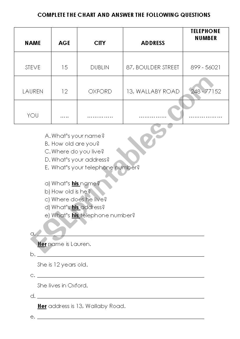Whats you address? worksheet
