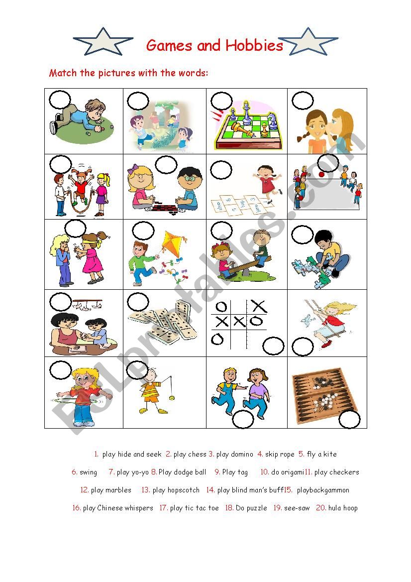 games and hobbies worksheet