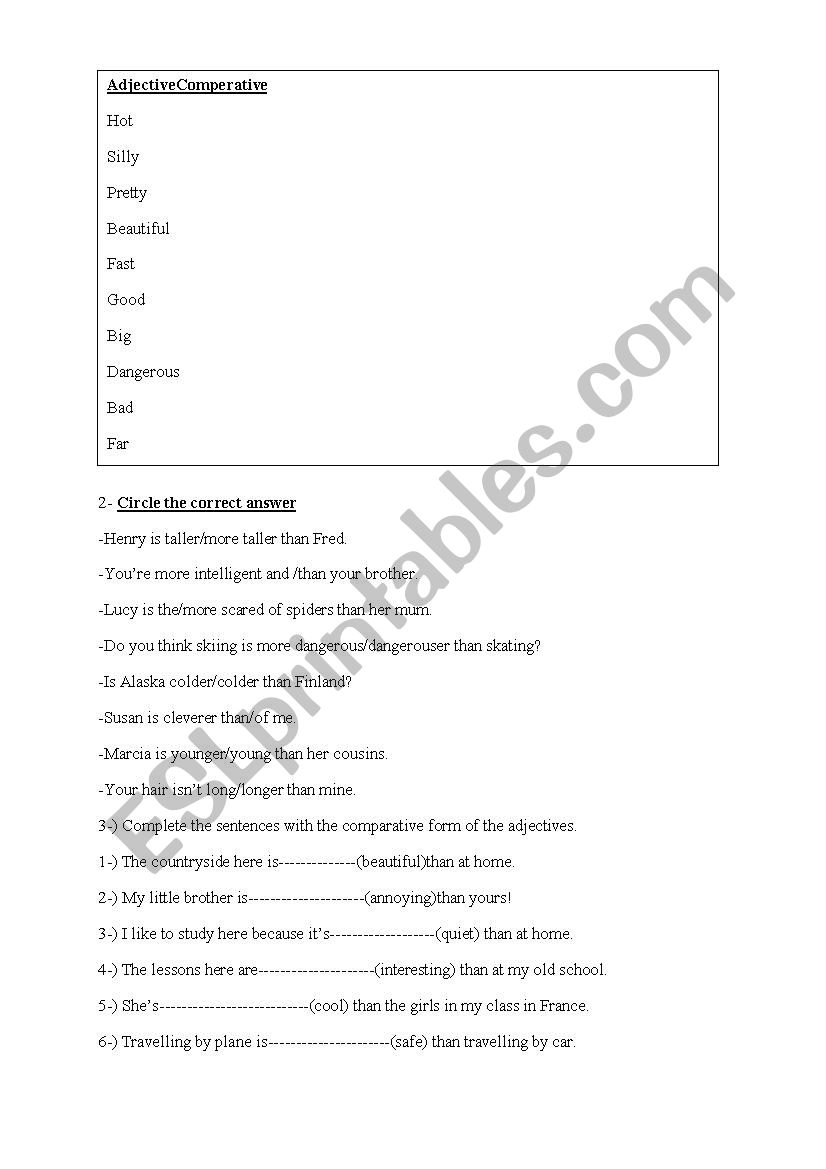 Comparative and Superlative worksheet