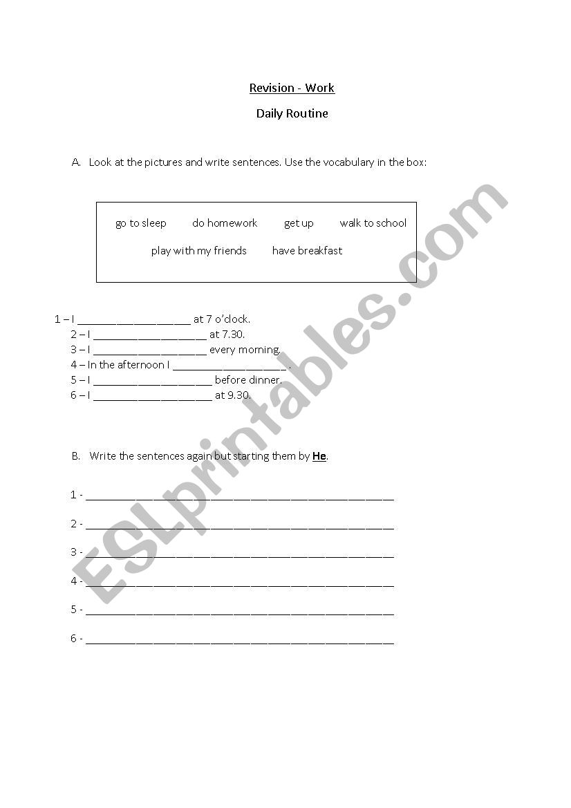 daily routine worksheet