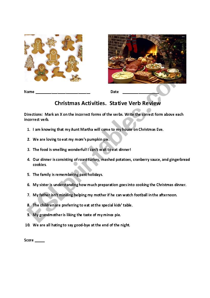Christmas Activities. Stative Verb Review