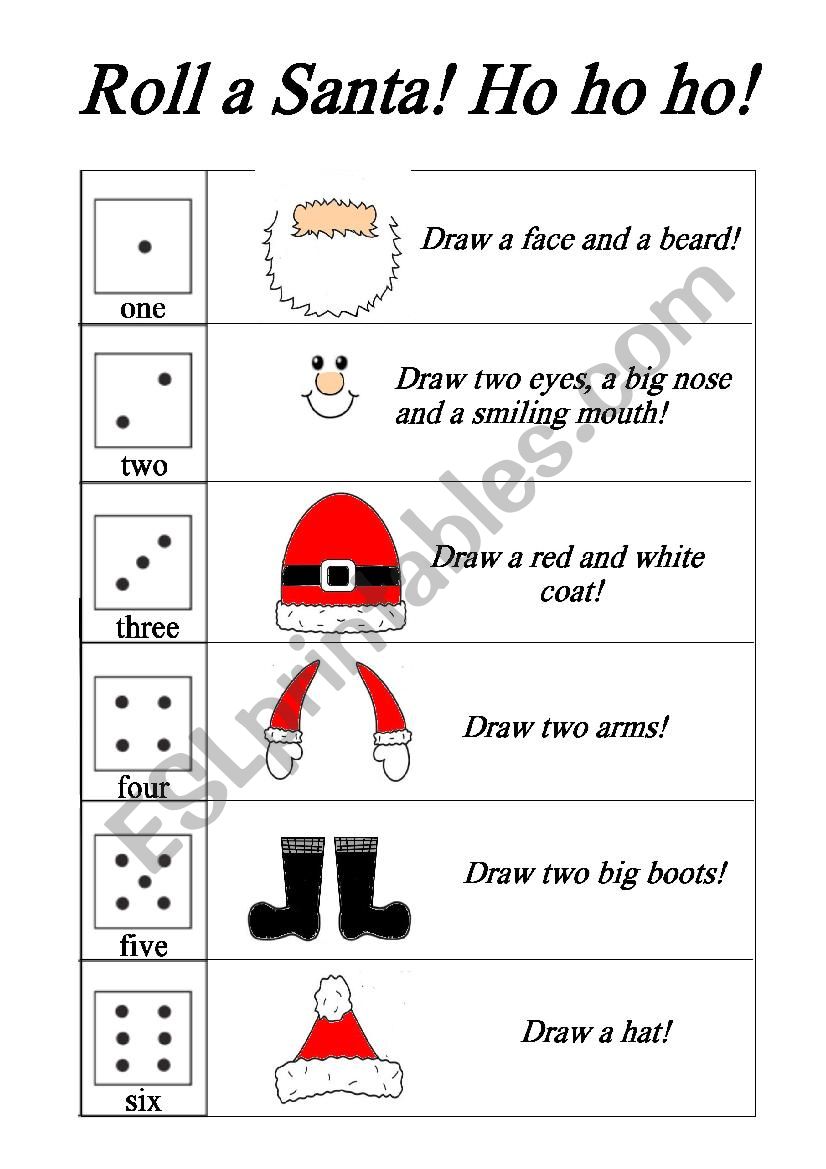 Roll a Santa worksheet