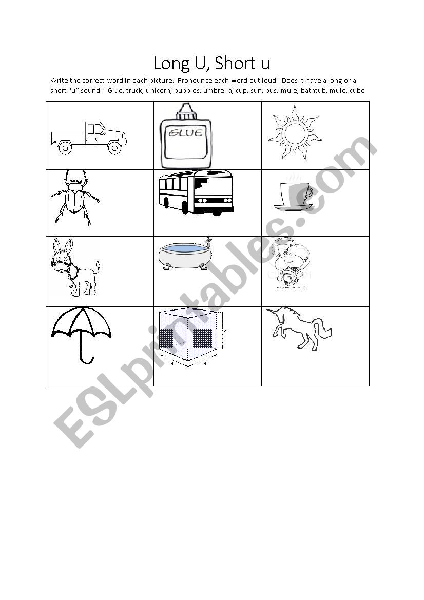 Long U, short U worksheet