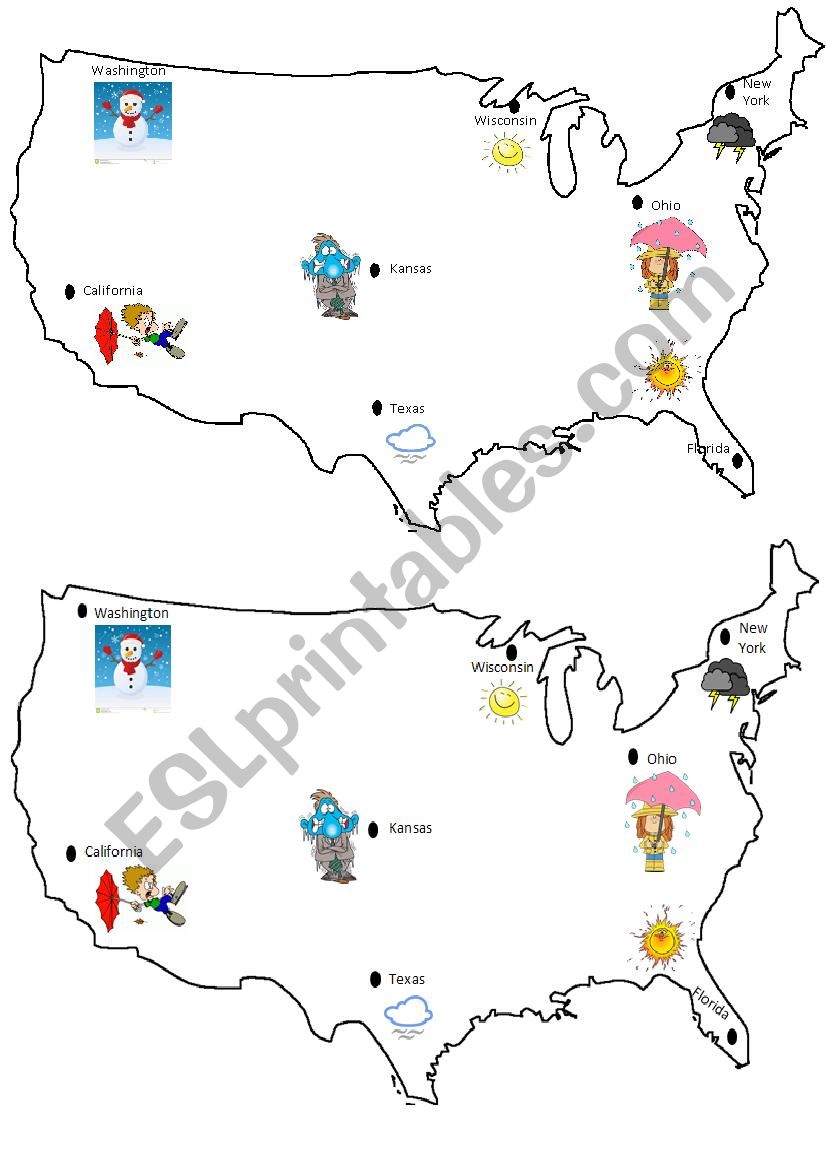 USA map weather worksheet