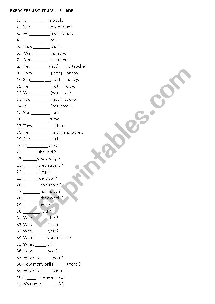 Am is are elementary exercises