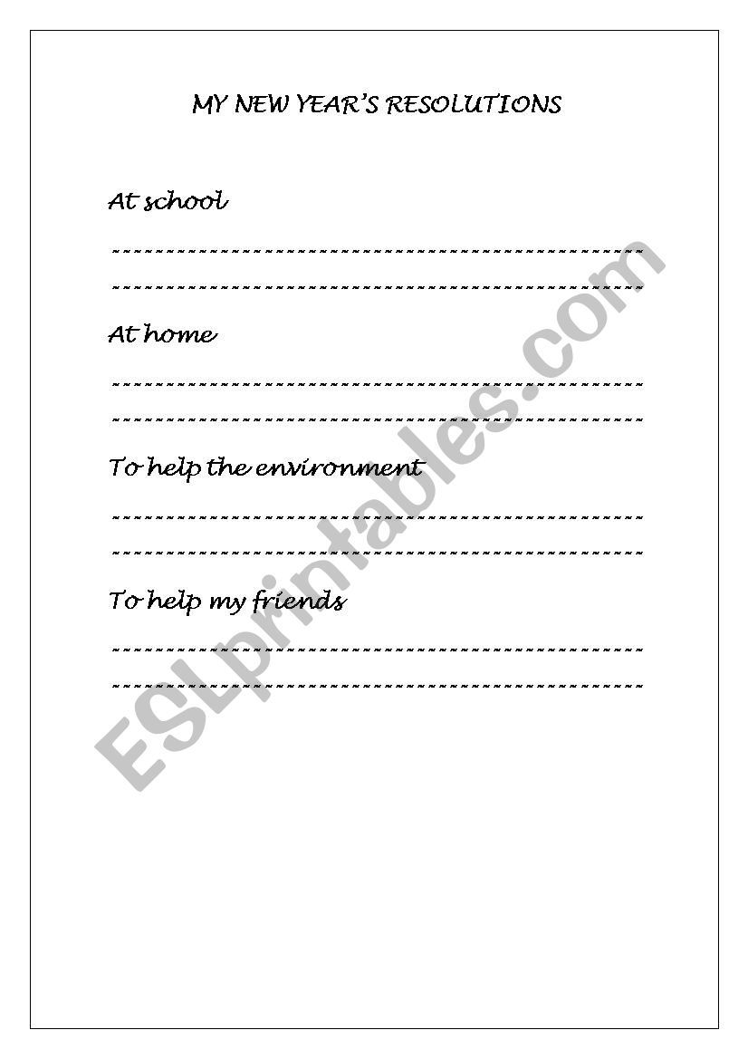 new years resolutions worksheet
