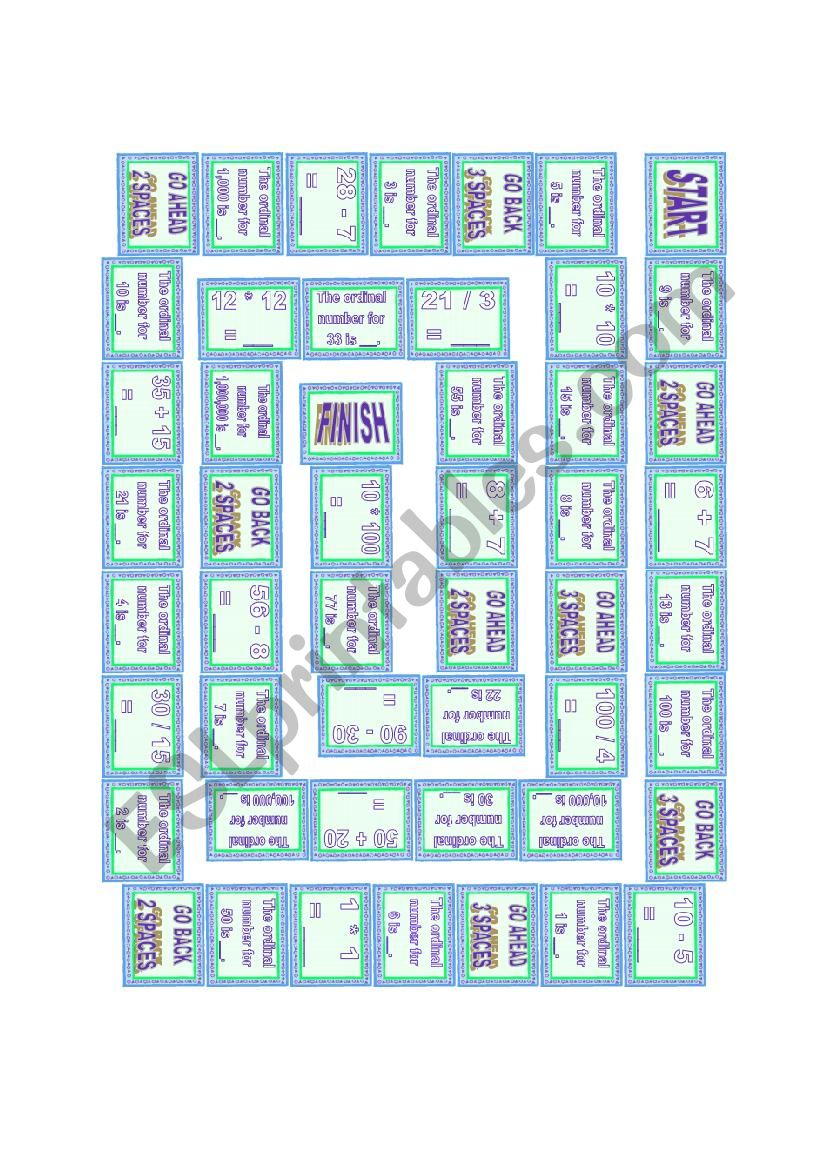 Cardinal and Ordinal Numbers Board Game