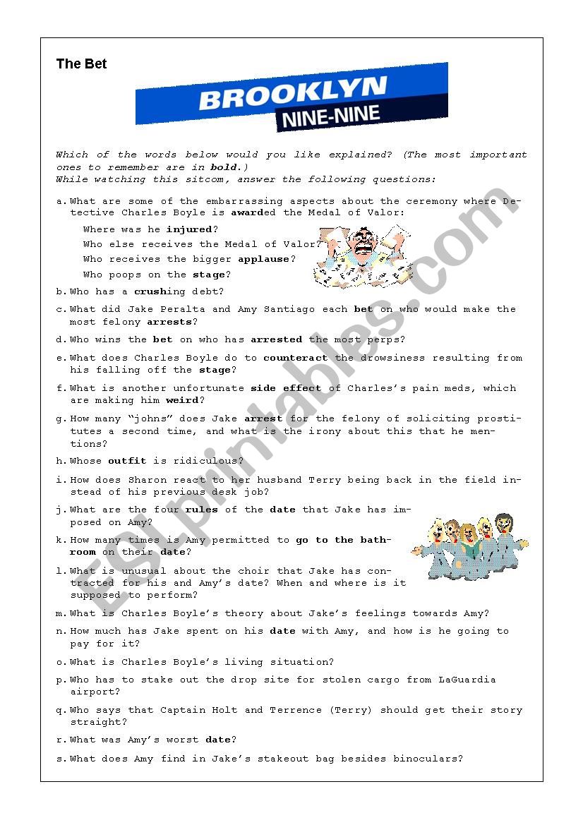 Brooklyn Nine-Nine: The Bet worksheet