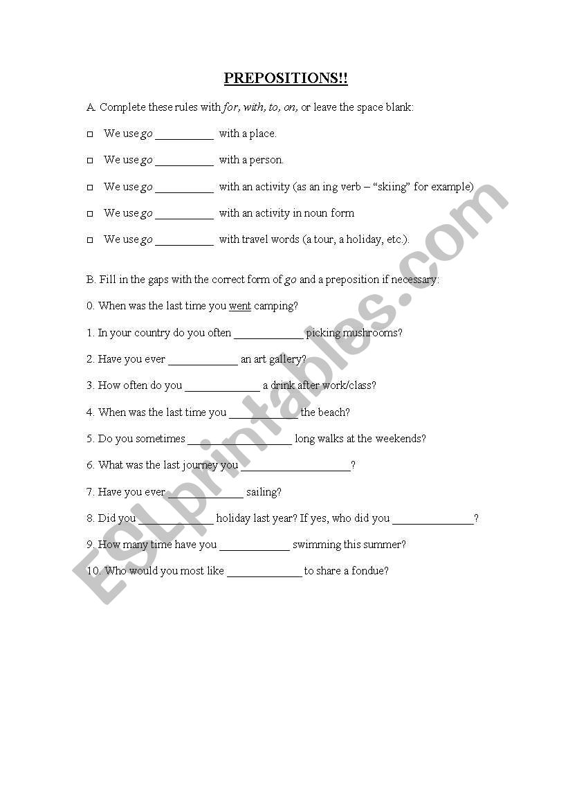 Prepositions worksheet