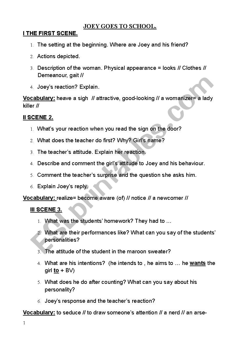 JOEY GOES TO SCHOOL worksheet