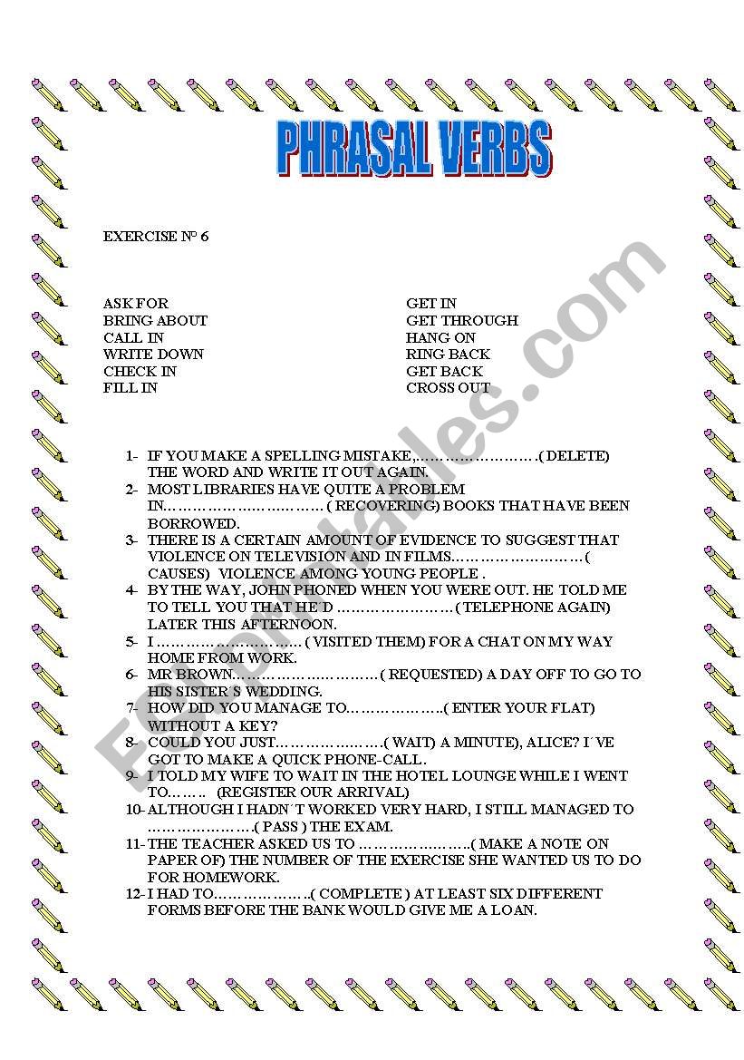 PHASAL VERBS Nº 6 ( With Key) worksheet