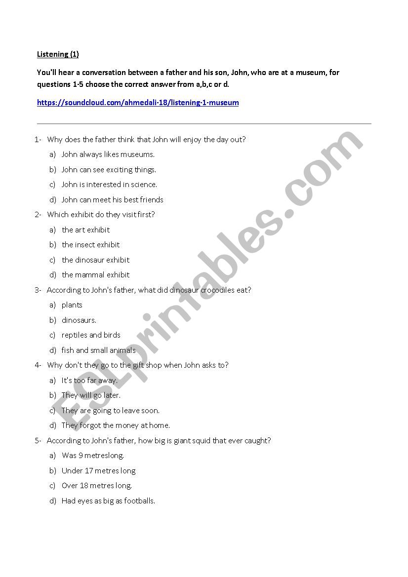 Listening Exercise(1) worksheet