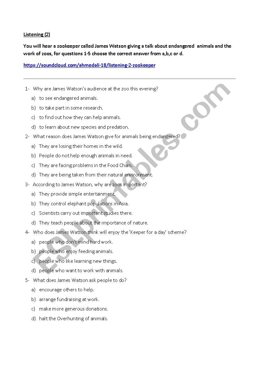 Listening Exercise(2) worksheet