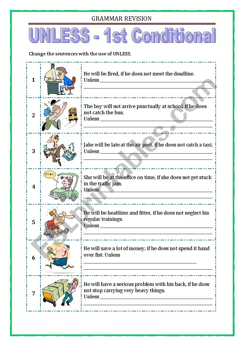 GRAMMAR REVISION - UNLESS worksheet