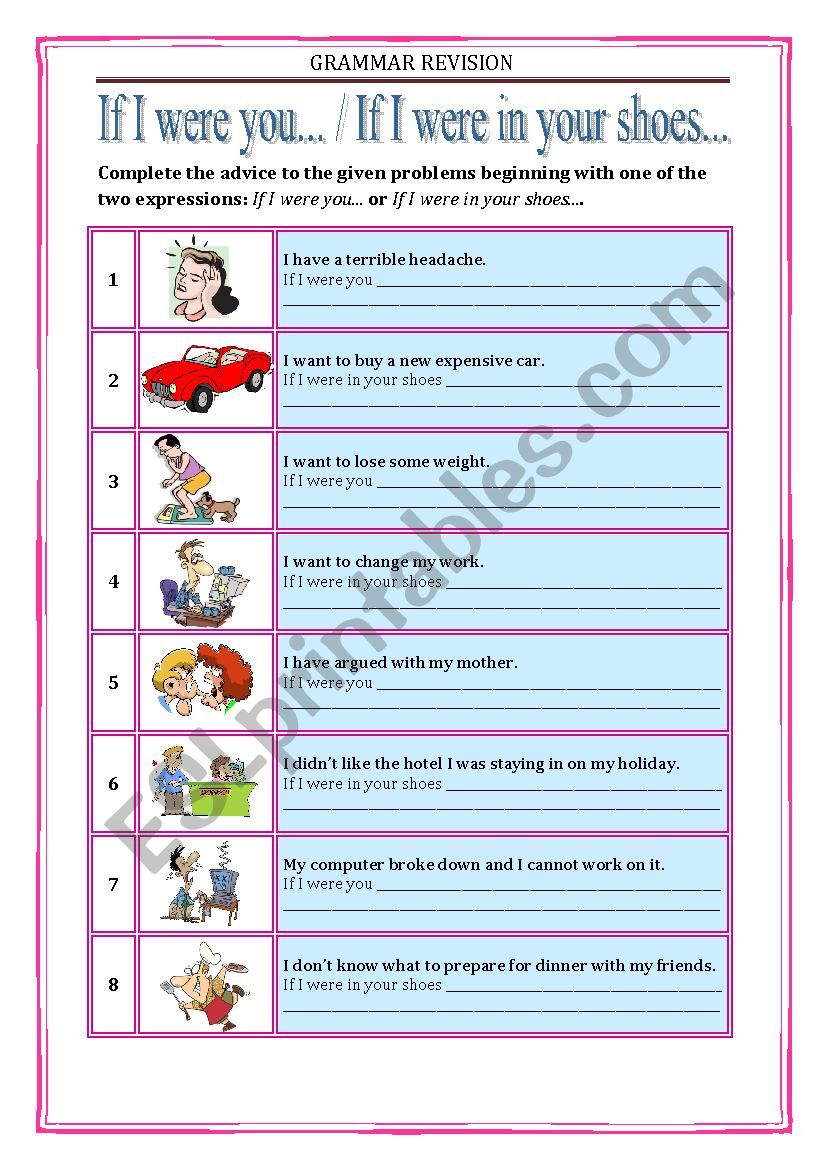 GRAMMAR REVISION - If I were you / If I were in your shoes