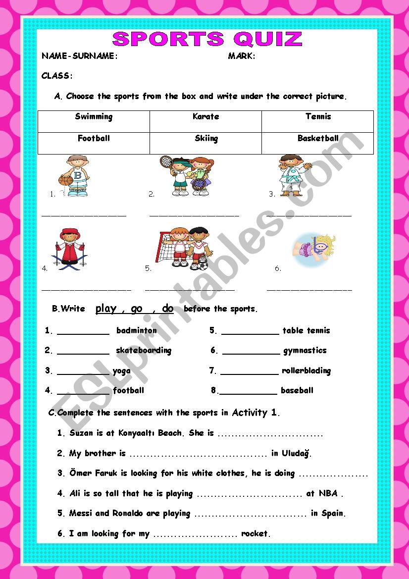 SPORTS worksheet