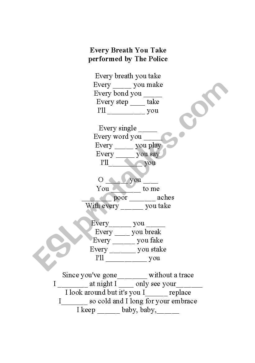 Every Breath You Take worksheet
