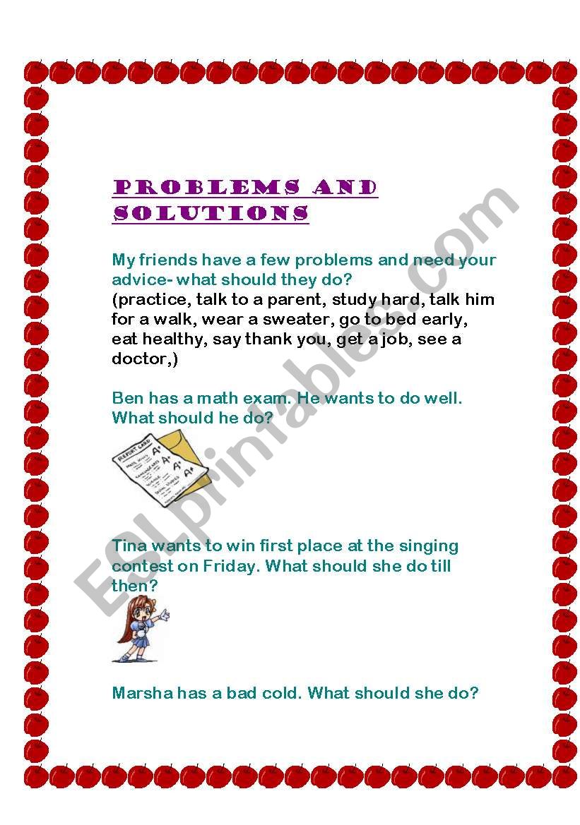 problems and solutions worksheet