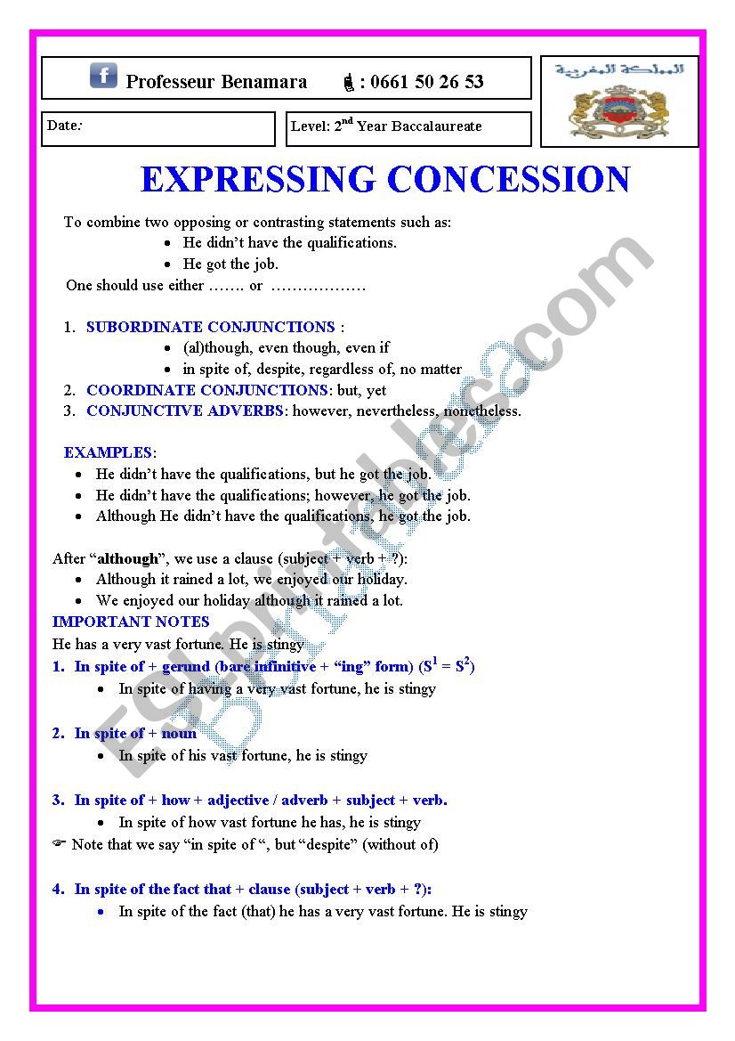 Expressing Concession  worksheet